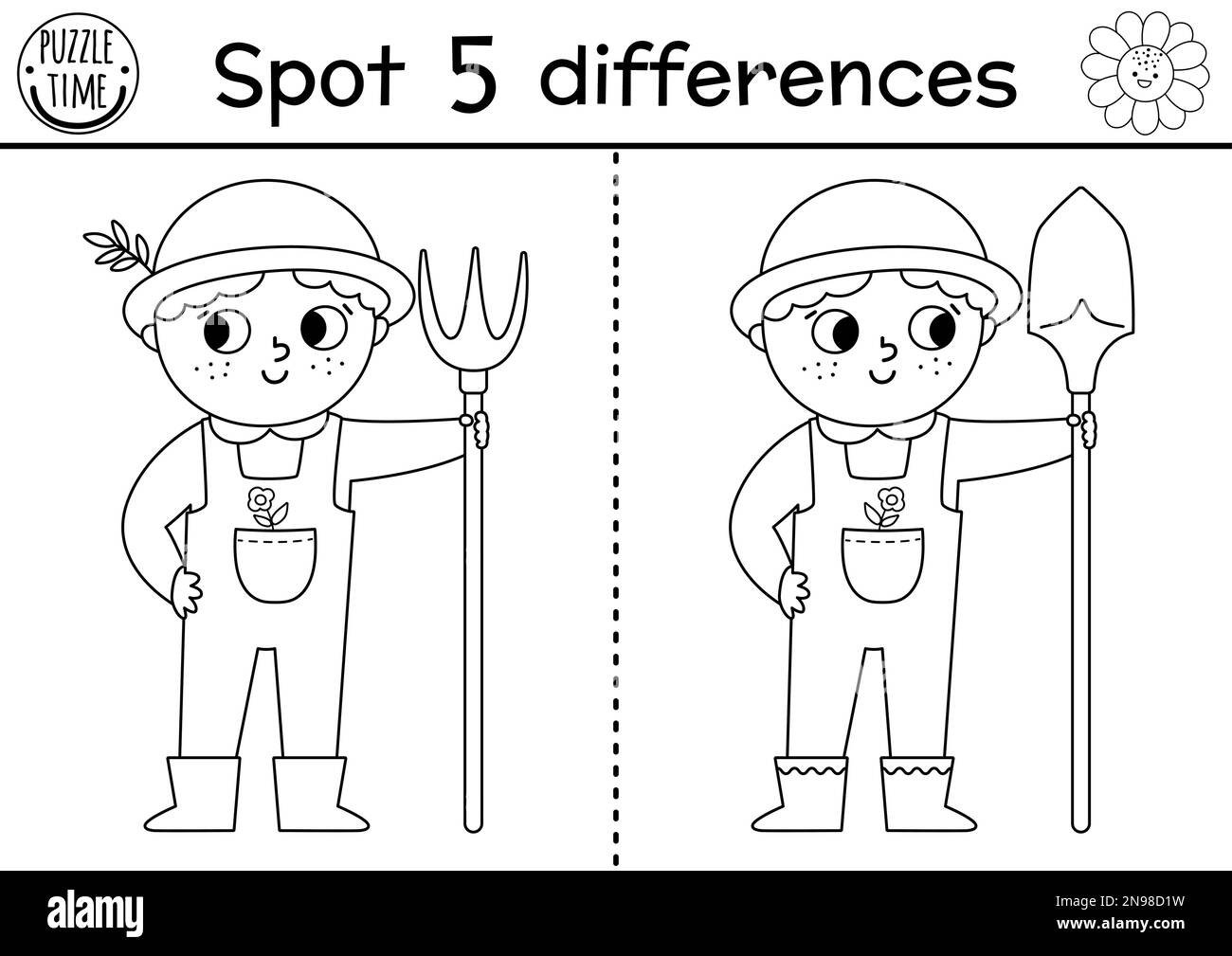 On the farm black and white find differences game for children