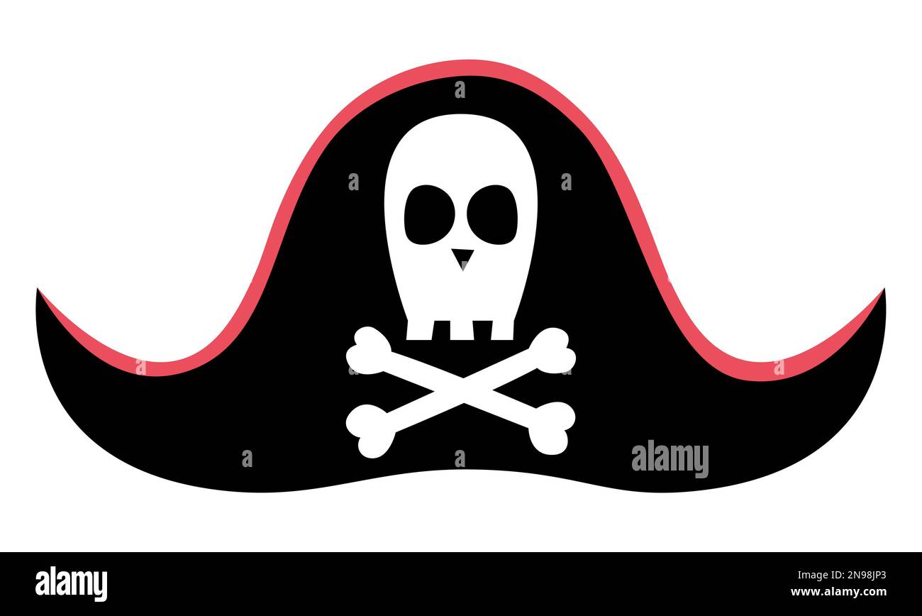 Pirate hat icon. Black cocked accessory with skull and crossed bones ...