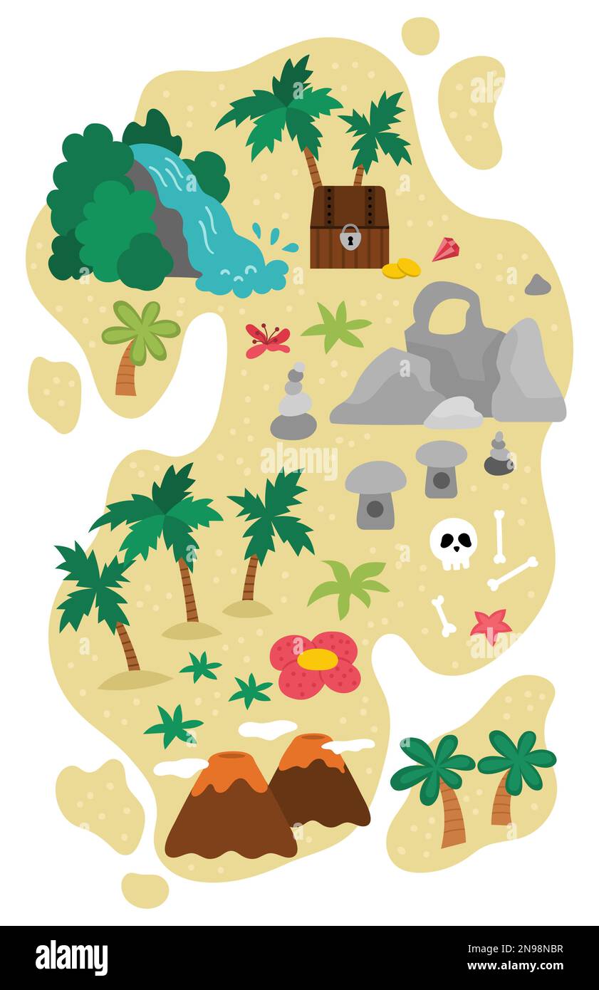 Vector tropical island icon. Cute sea isle with sand, palm trees