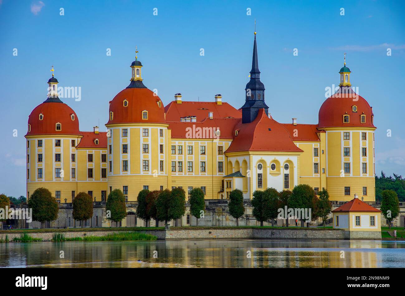 The world-famous Moritzburg Castle near Dresden, location of the film classic 'Three Hazelnuts for Cinderella', Moritzburg, Saxony, Germany. Stock Photo