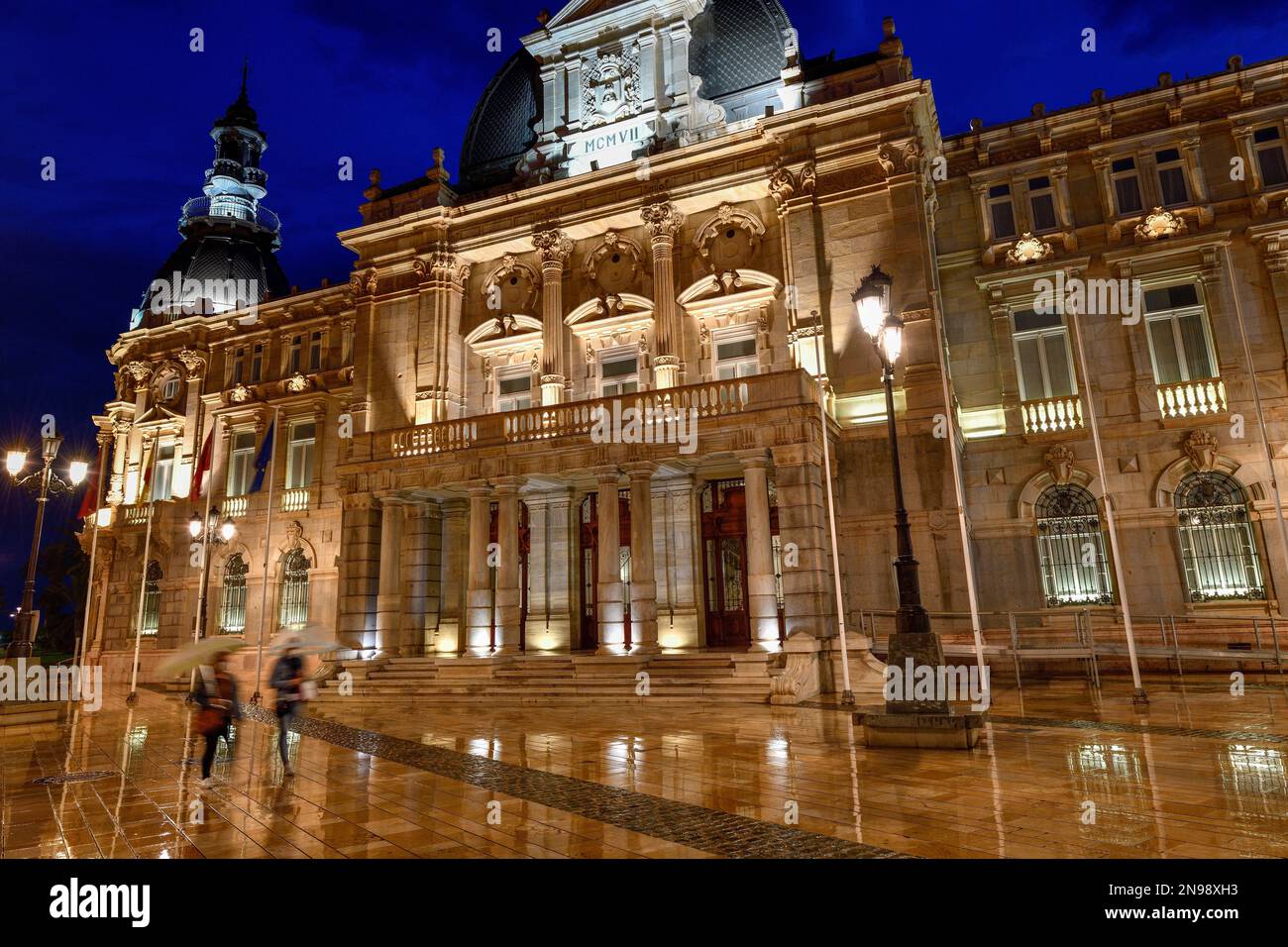 City Hall in the Palacio Consistorial, blue hour, Cartagena, Region of ...