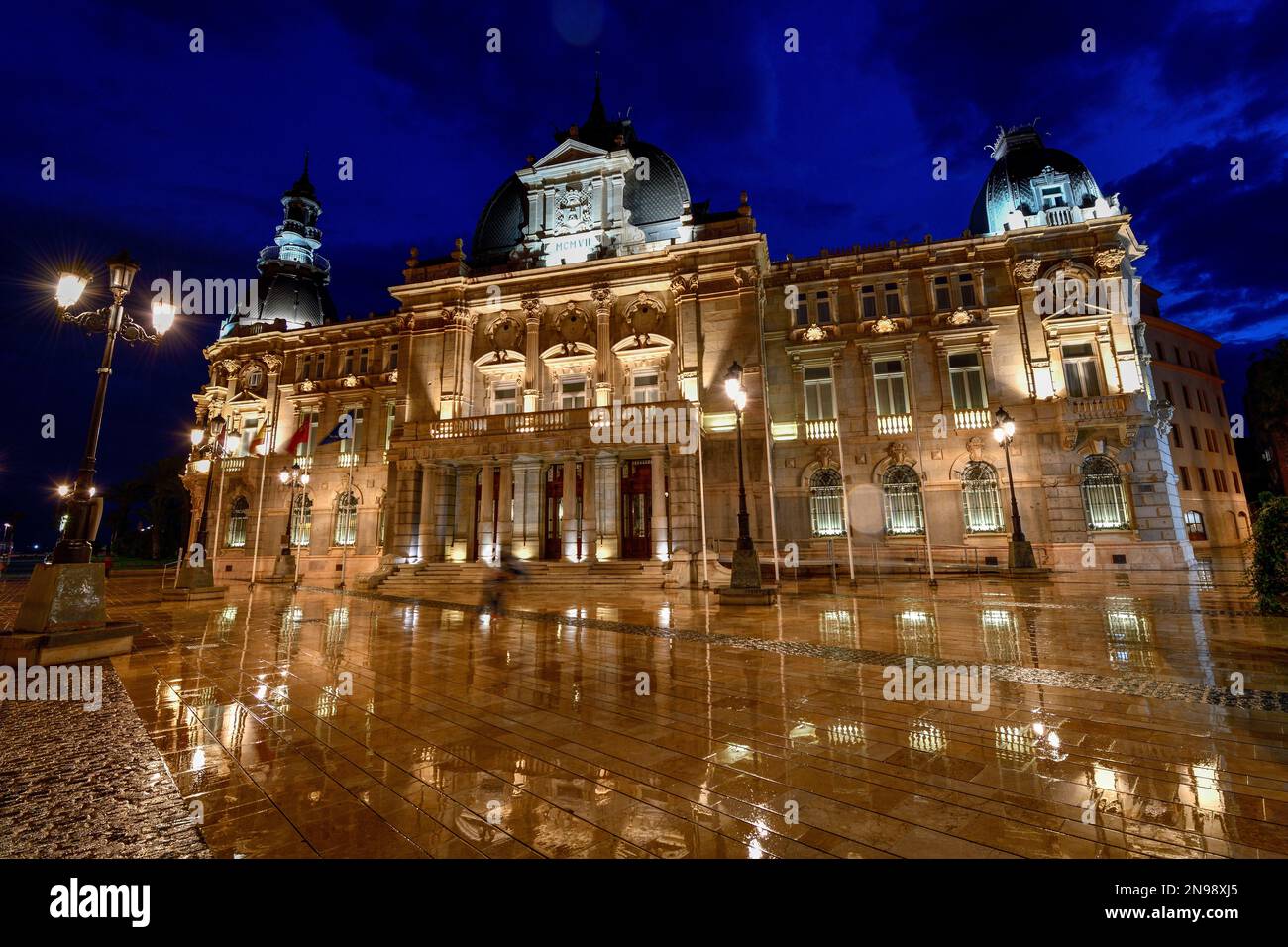 City Hall in the Palacio Consistorial, blue hour, Cartagena, Region of ...