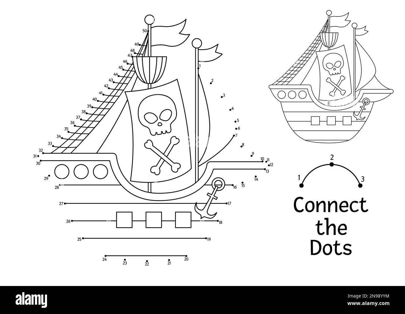 Vector Dot to dot And Color Activity With Pirate Ship Treasure Island Vector Dot to dot And Color Activity With Pirate Ship Treasure Island