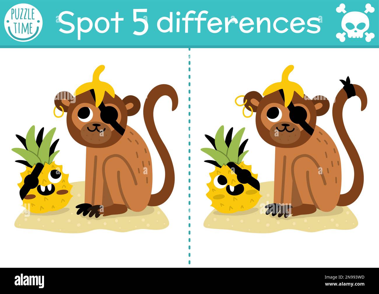 Find differences game for children. Sea adventures educational activity