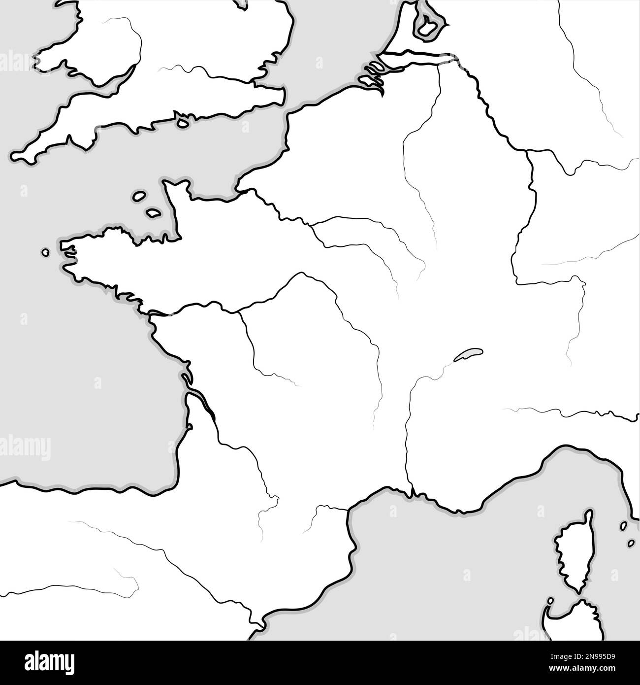 Map of The FRENCH Lands: France & its regions â€” Ile-de-France, Champagne, Normandie, Bretagne, Aquitaine, Occitanie, Provence, Burgundy, Lorraine Stock Photo