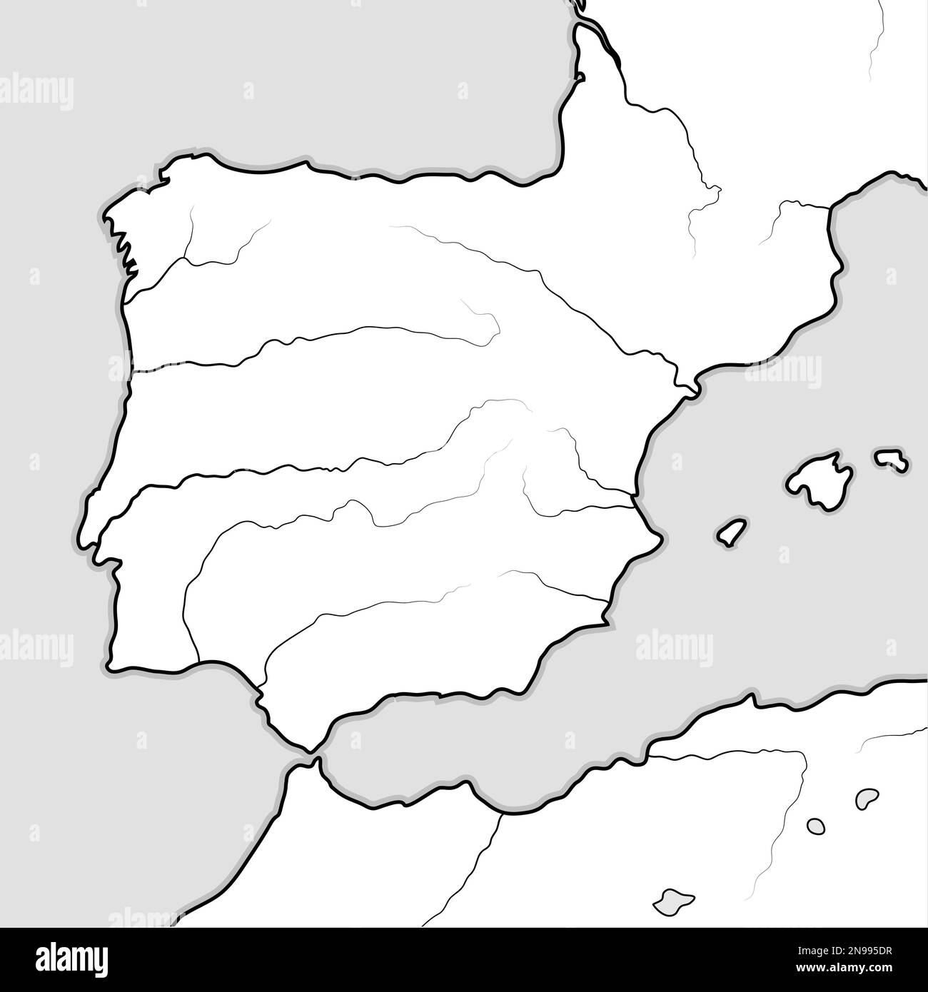 Map of The SPANISH Lands: Spain, Portugal, Iberia, Galicia, Catalonia, Valencia, Andalusia, Leon, Aragon & Castilla, Navarra, Asturias, Basque Stock Photo