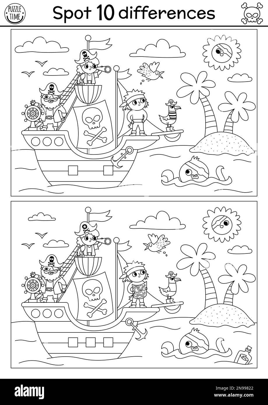 Find differences game for children. Black and white educational activity  with cute crab, sponge, sea landscape. Ocean life line puzzle for kids with  b Stock Vector Image & Art - Alamy
