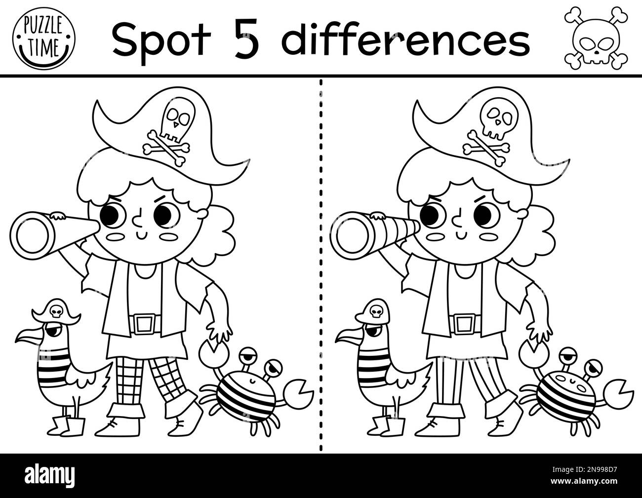 Black and white find differences game for children. Sea adventures line ...