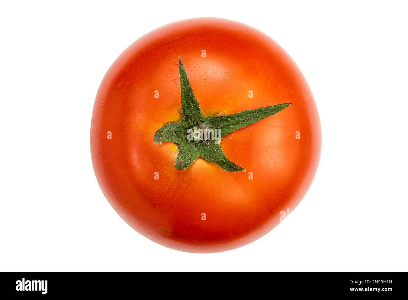 Top view of ripe single cherry tomato on white background with clipping ...
