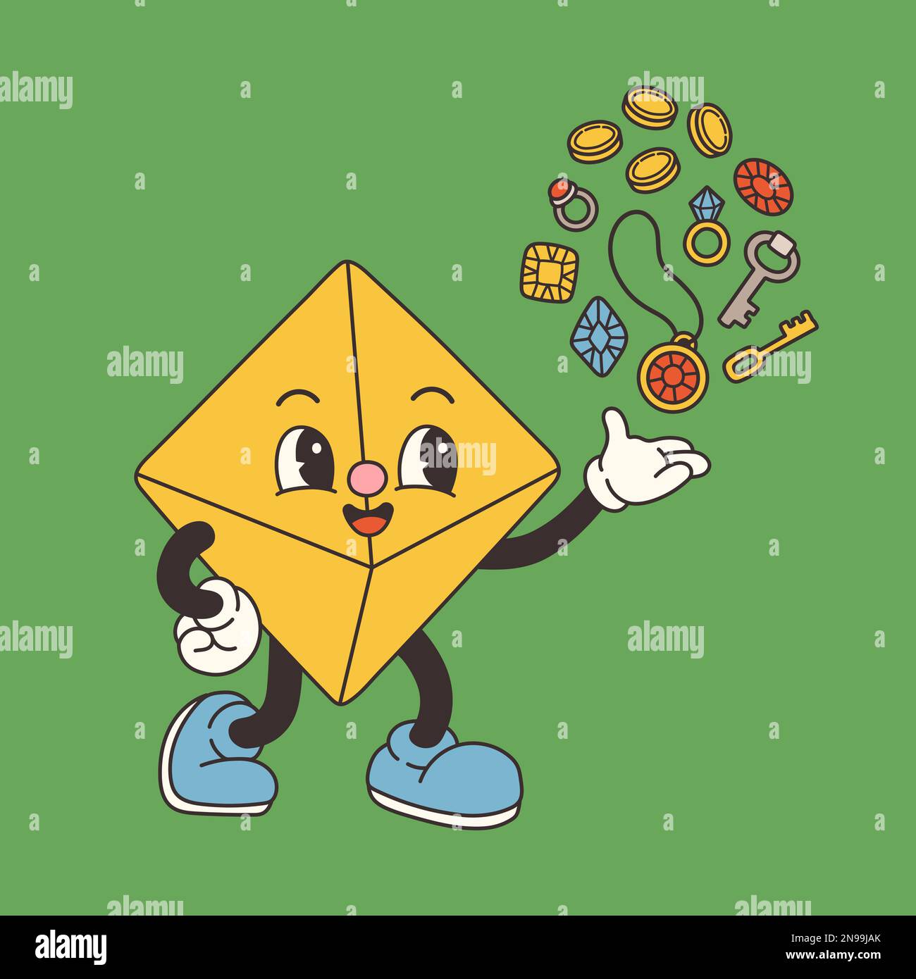 DND Dice for Board games in old classic cartoon style, groovy RPG dice