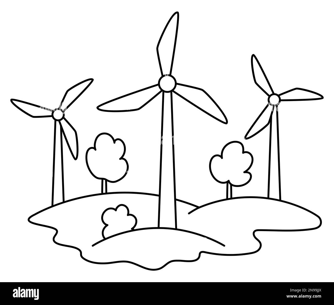Vector black and white wind generator or turbine icon. Alternative ...