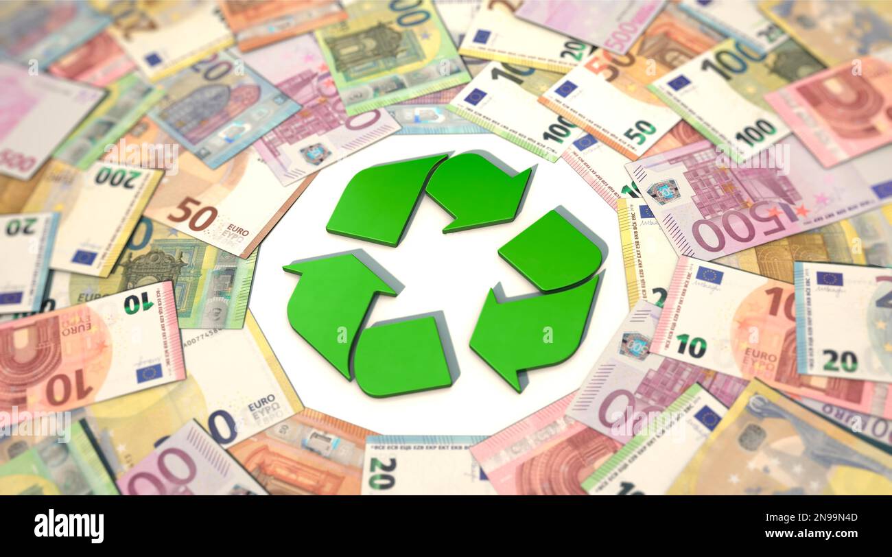 3D Illustration: Geld verdienen mir Recycling. Make money with recycling Stock Photo