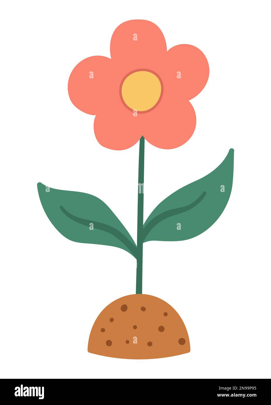 Vector growing flower isolated on white background. Floral decorative element. Beautiful spring