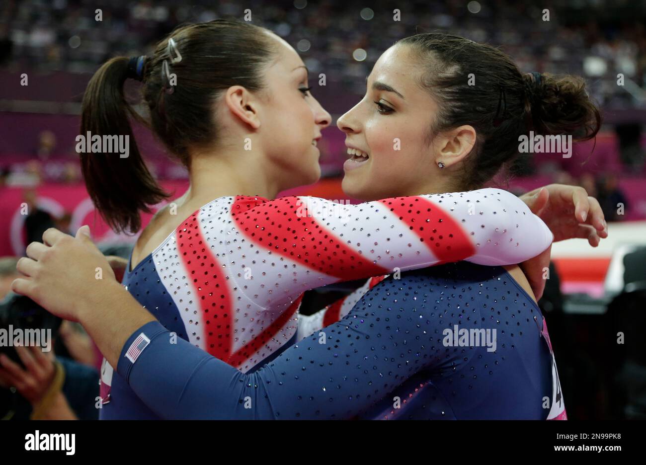 Us Gymnast Jordyn Wieber Left Hugs Teammate Alexandra Raisman After Raismans Performance On 