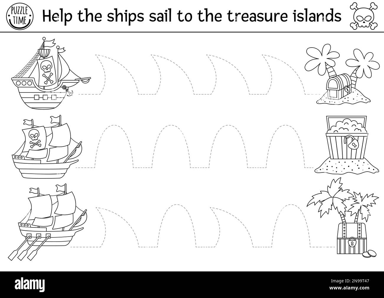 Vector pirate ship handwriting practice worksheet. Treasure island