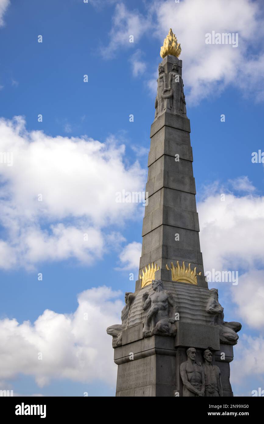 LIVERPOOL, UK - JULY 14 : Memorial to the Engine Room Heroes of the Titanic at St. Nicholas Place, Pier Head, in Liverpool, England on July 14, 2021 Stock Photo