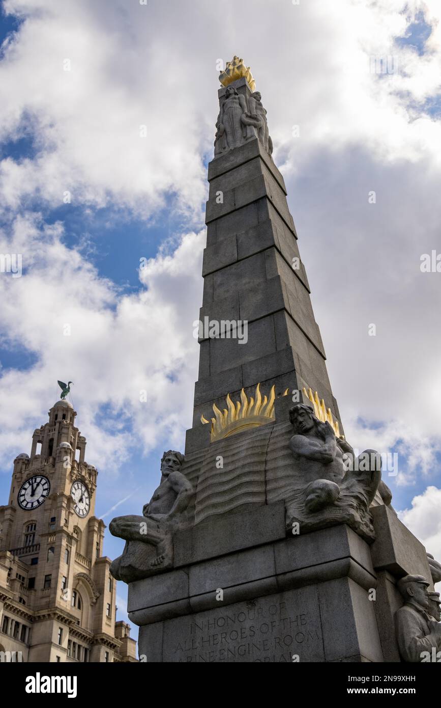 LIVERPOOL, UK - JULY 14 : Memorial to the Engine Room Heroes of the Titanic at St. Nicholas Place, Pier Head, in Liverpool, England on July 14, 2021 Stock Photo