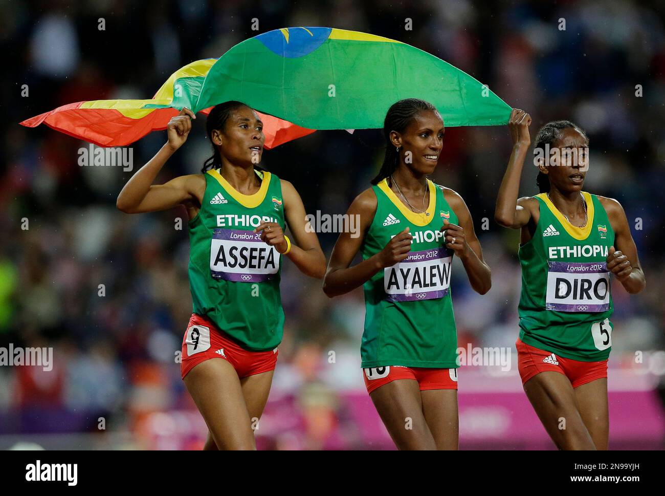 Ethiopian women's 3000meter steeplechase runners from left, Sofia