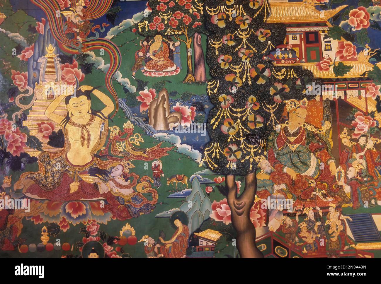 Paintings in the Tibetan Monastery at Bodh Gaya, Bihar, India, Asia Stock Photo
