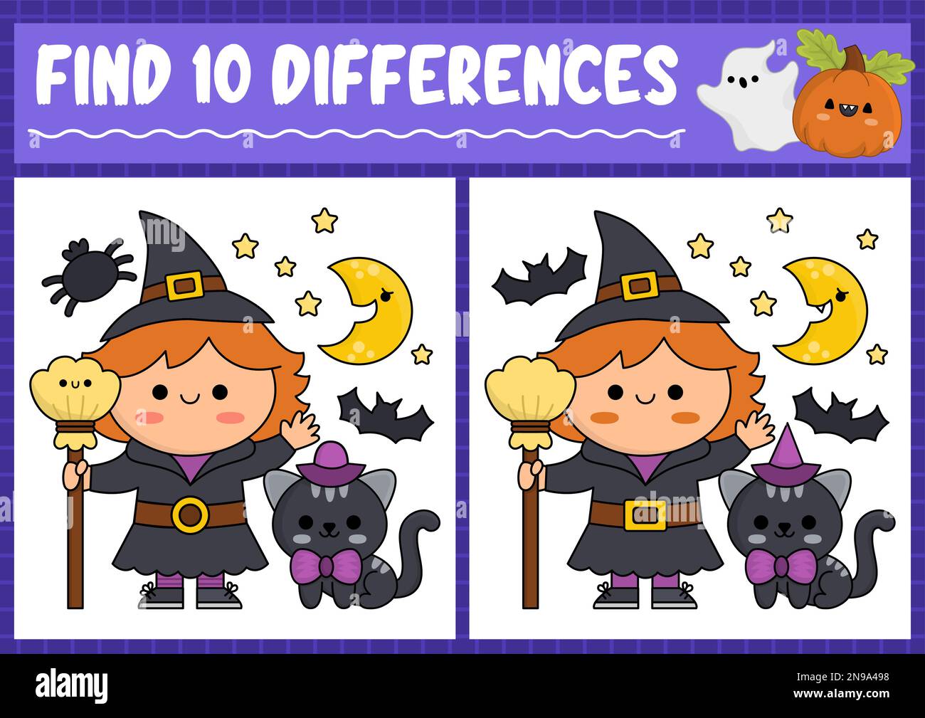 Halloween find differences game for children. Attention skills activity