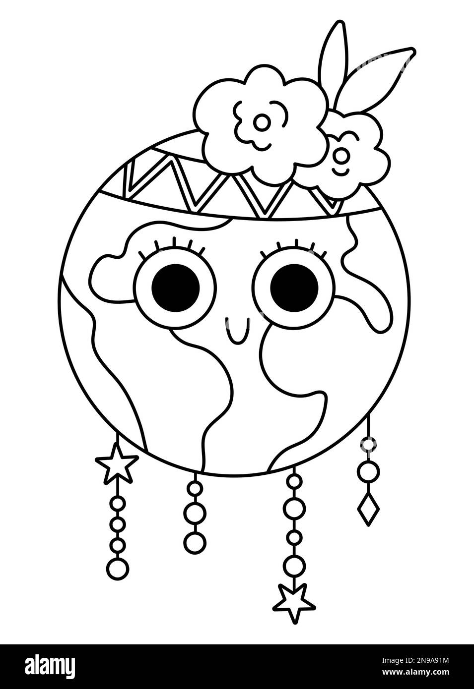 Vector black and white earth for kids. Earth day line illustration with