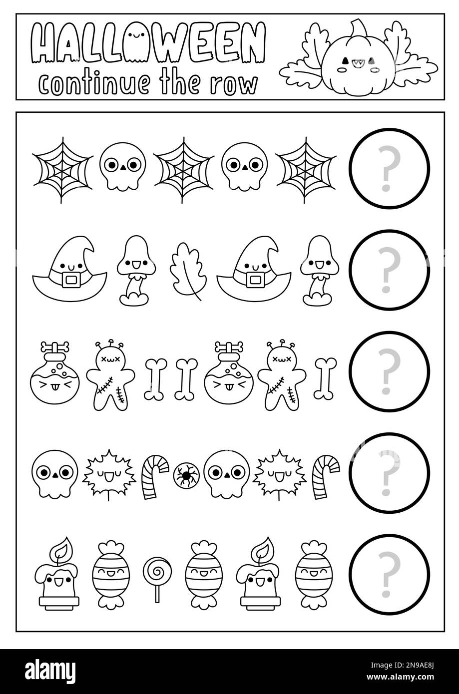 What comes next. Halloween black and white matching activity for