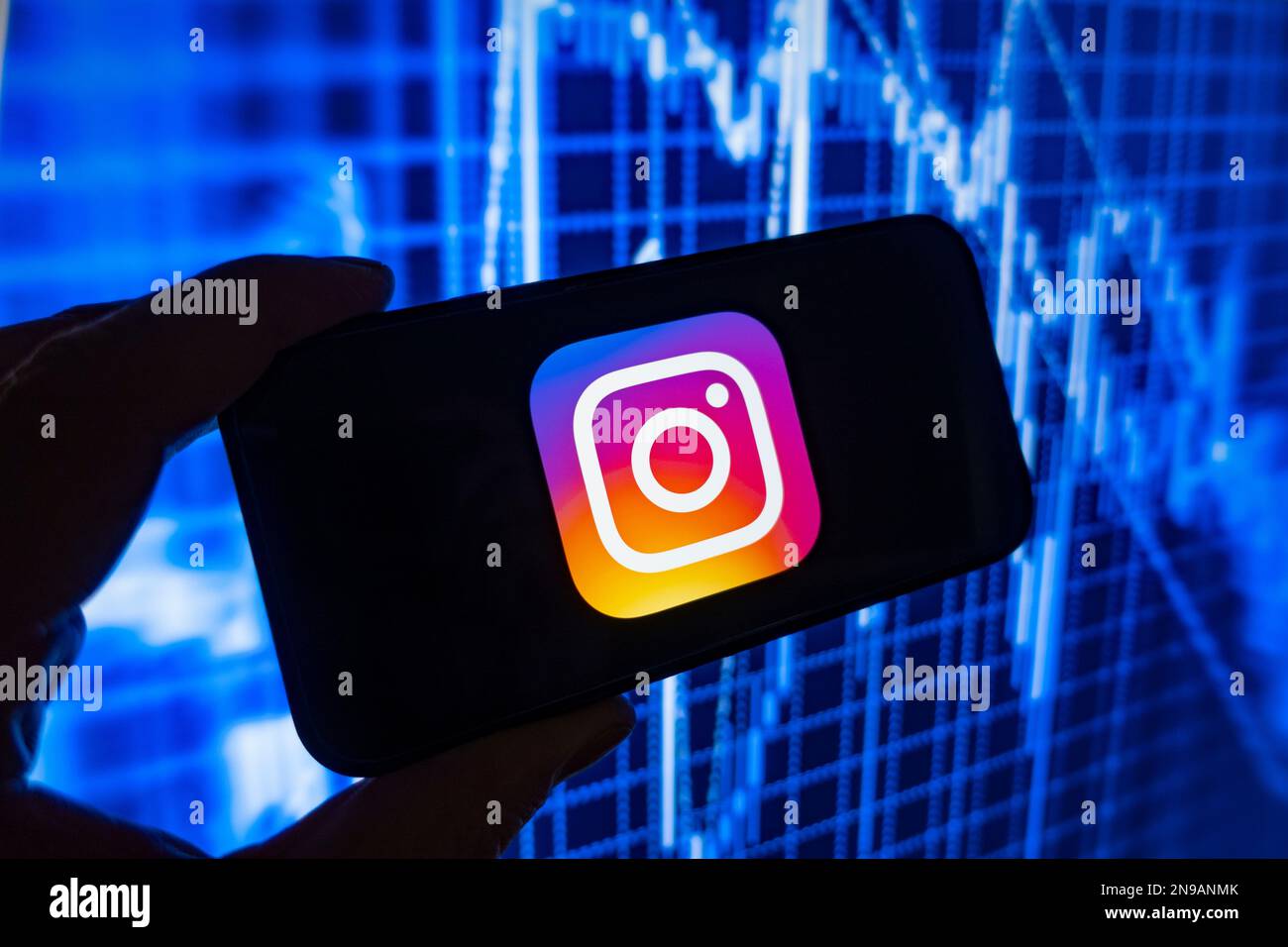Digital composite image of Instagram logo on phone scree. Stock Photo