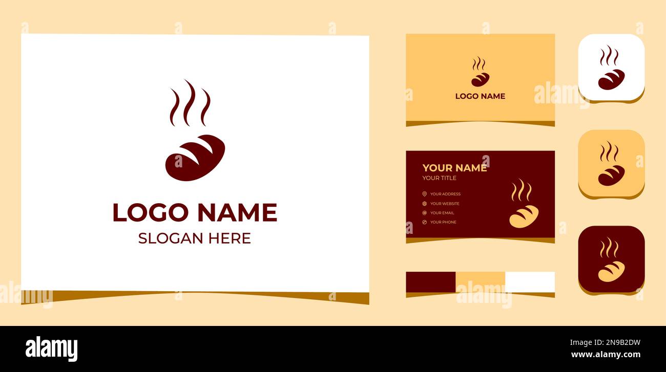 Template Logo Creative Bread with smoke, Italian bread, logo bakery concept. Creative Template with color pallet, visual branding, business card Stock Vector