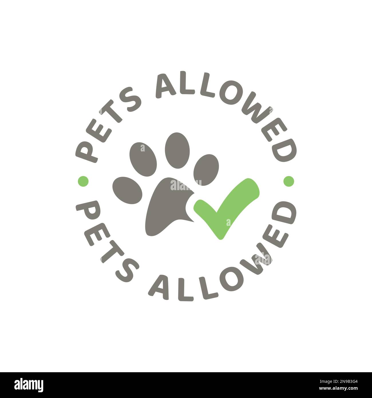 Pet allowed vector label. Ok for pets stamp with dog paw print and checkmark Stock Vector Image