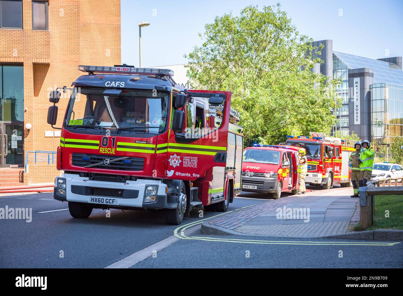 Hampshire Fire and Rescue Service attending a roof fire incident in