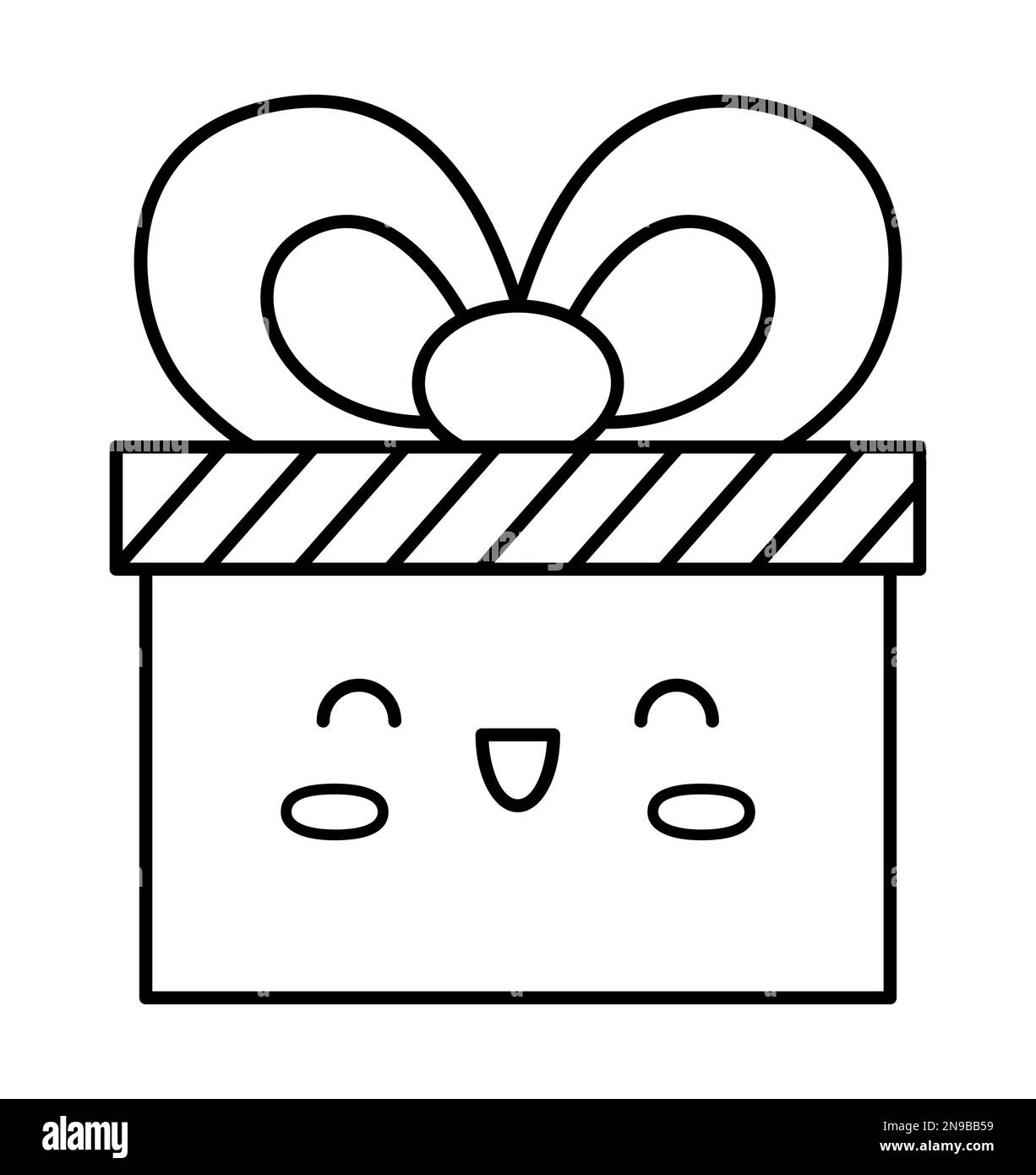 Vector black and white kawaii present with ribbon. Cute Christmas ...