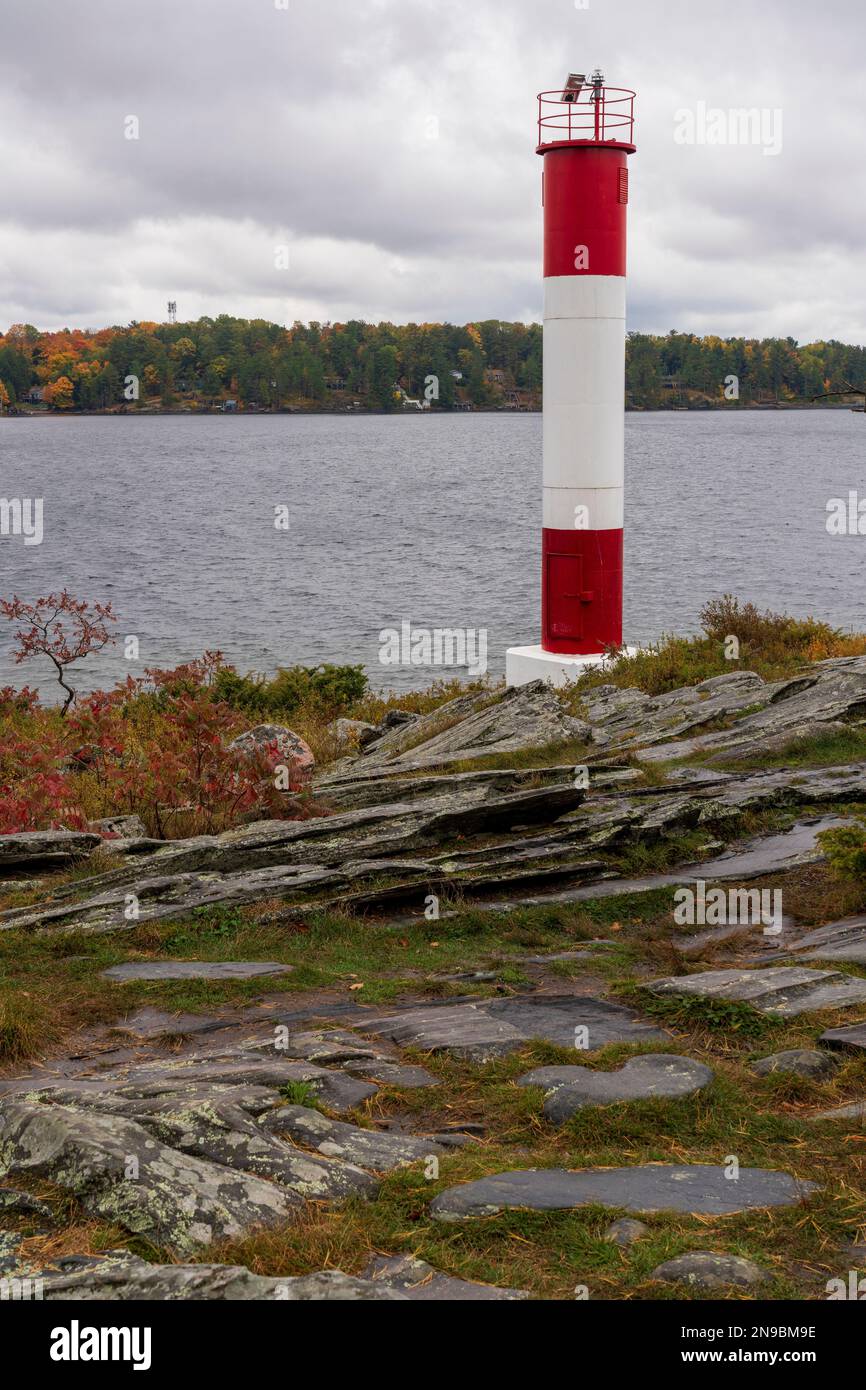 A vertical shot of the lighthouse point in the Killbear provincial park in Parry Sound, Canada Stock Photo