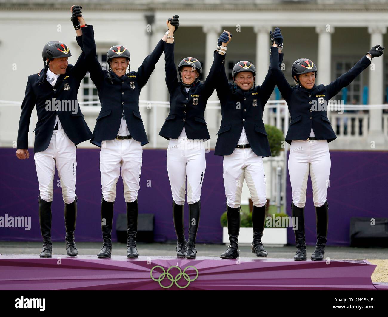 Members of the German equestrian eventing team from left, Peter Thomsen