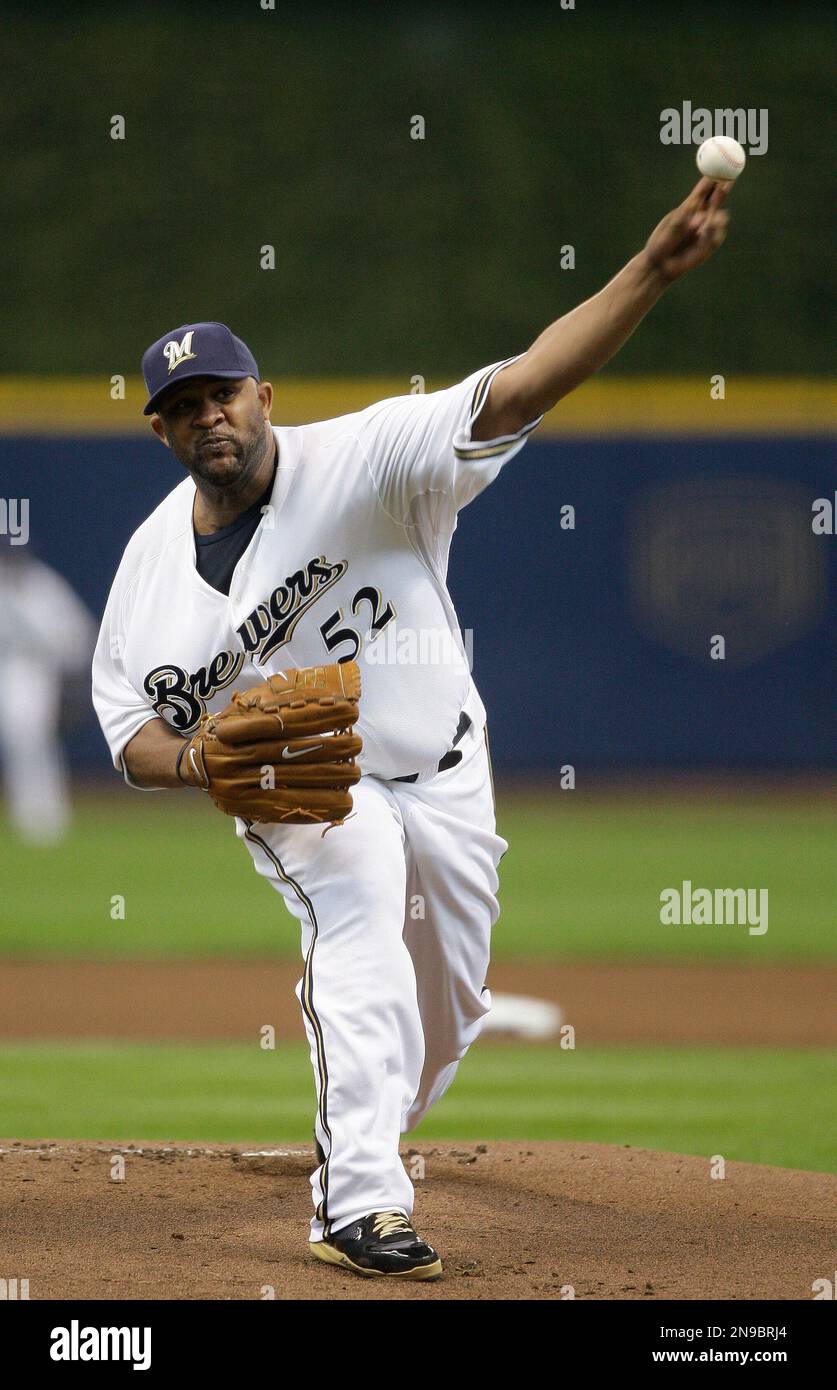 Milwaukee Brewers starting pitcher CC Sabathia catches a ball during the  sixth inning of a baseball game Tuesday, July 8, 2008, in Milwaukee. (AP  Photo/Morry Gash Stock Photo - Alamy