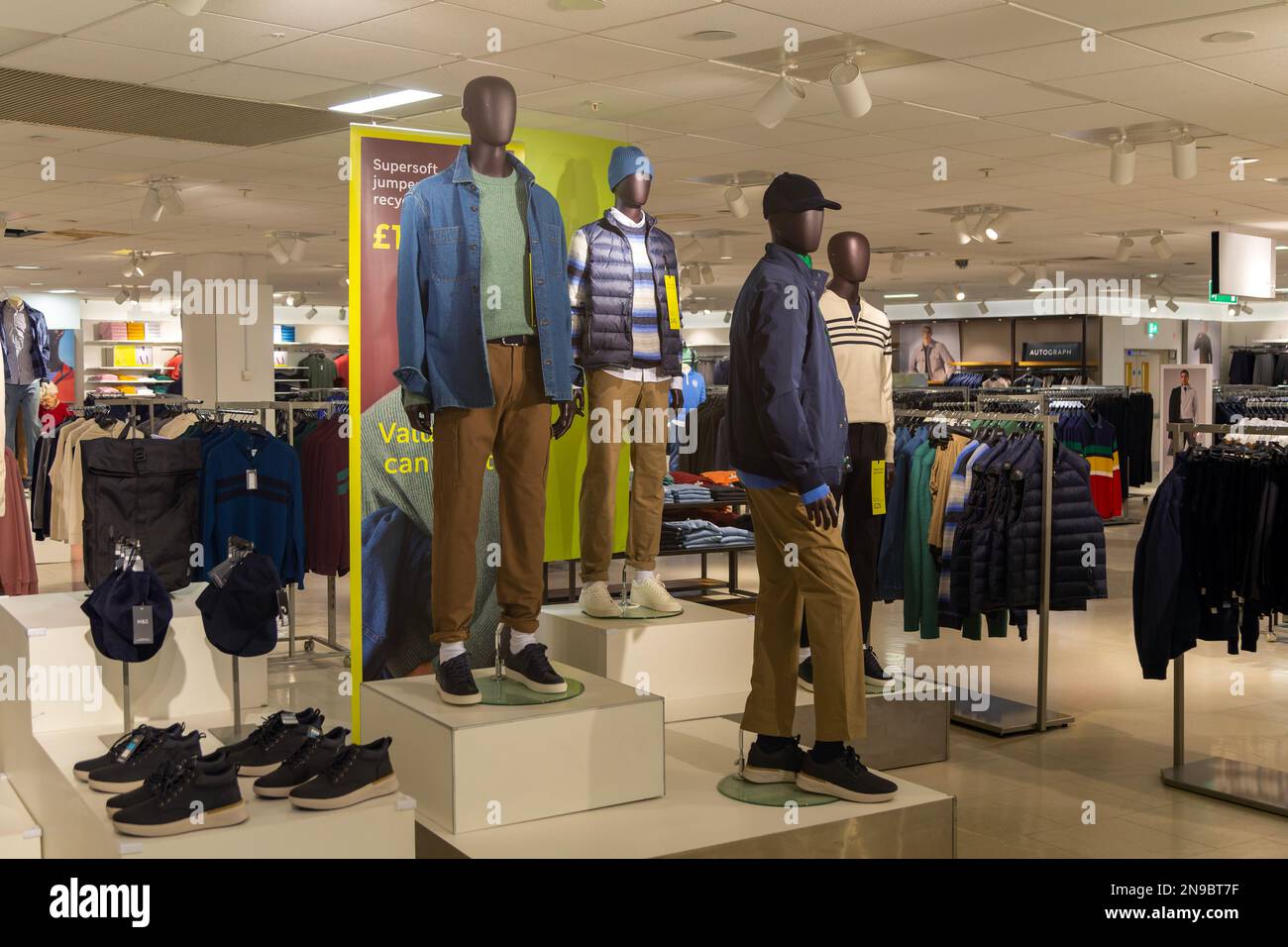 Mannequin models in menswear clothing section of Marks and Spencer
