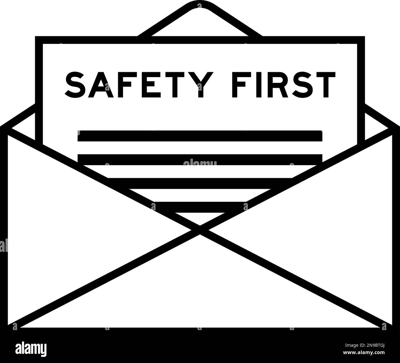 Envelope and letter sign with word safety first as the headline Stock