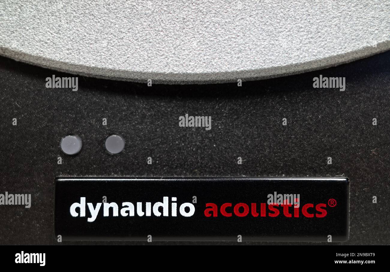 Zurich, Switzerland - November 23, 2022: Dynaudio Acoustics is a Danish manufacturer of high quality loudspeakers Stock Photo