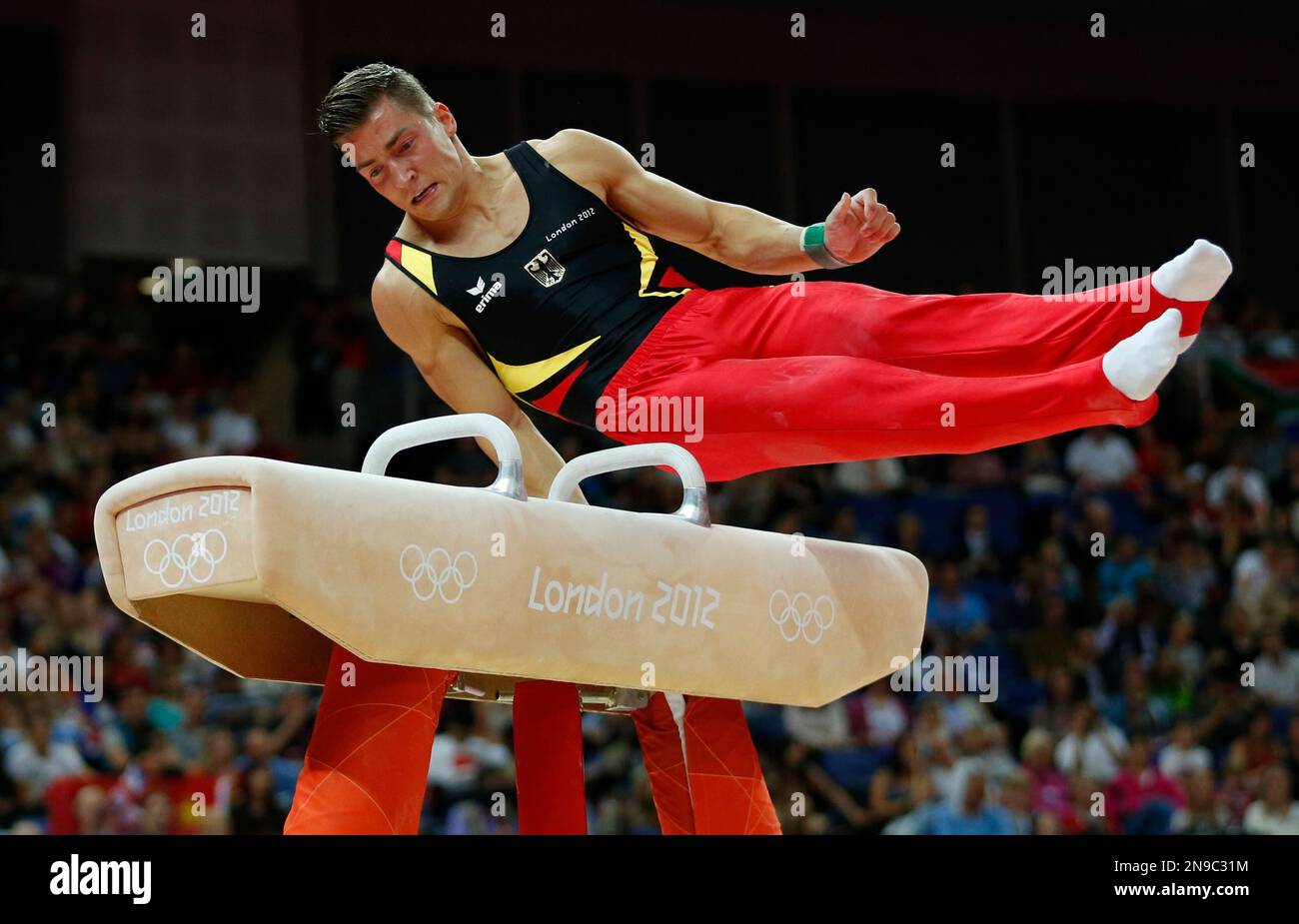 German gymnast Philipp Boy performs on the pommel horse during the