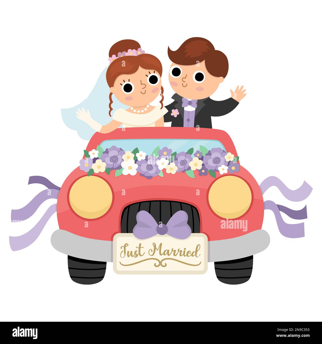 just married couple in a car Stock Illustration