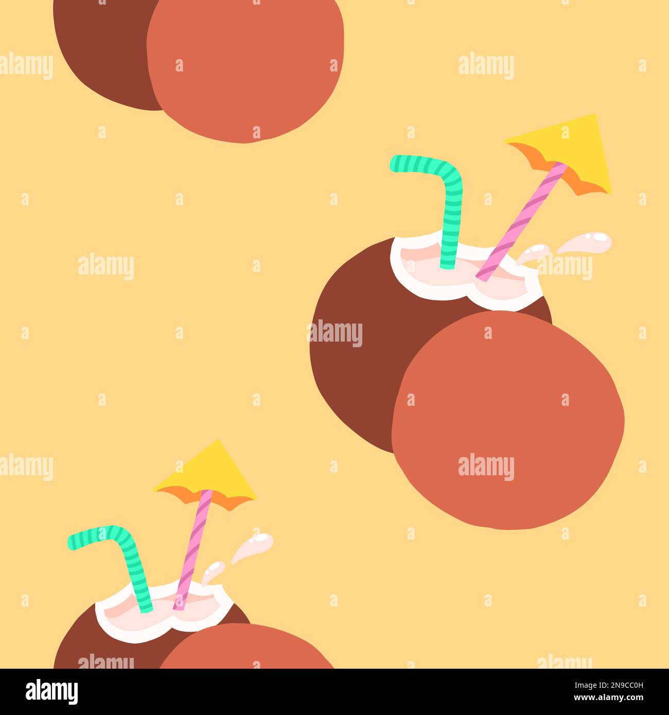 Coconut vector seamless pattern in cartoon flat style isolated on background. Stock Vector