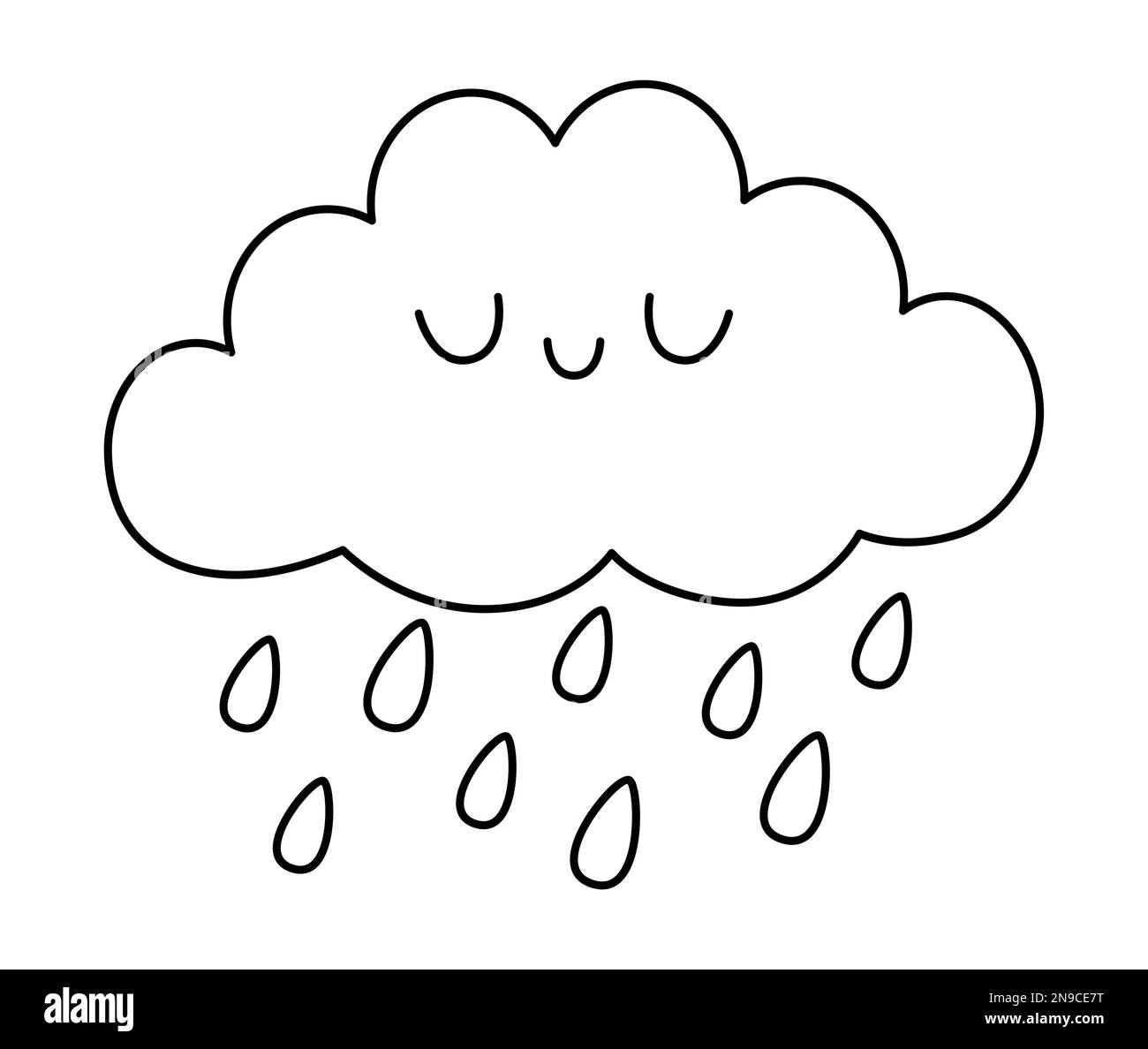 Vector black and white kawaii cloud icon for kids. Cute line weather element symbol illustration or coloring page. Funny smiling cartoon character. Ad Stock Vector