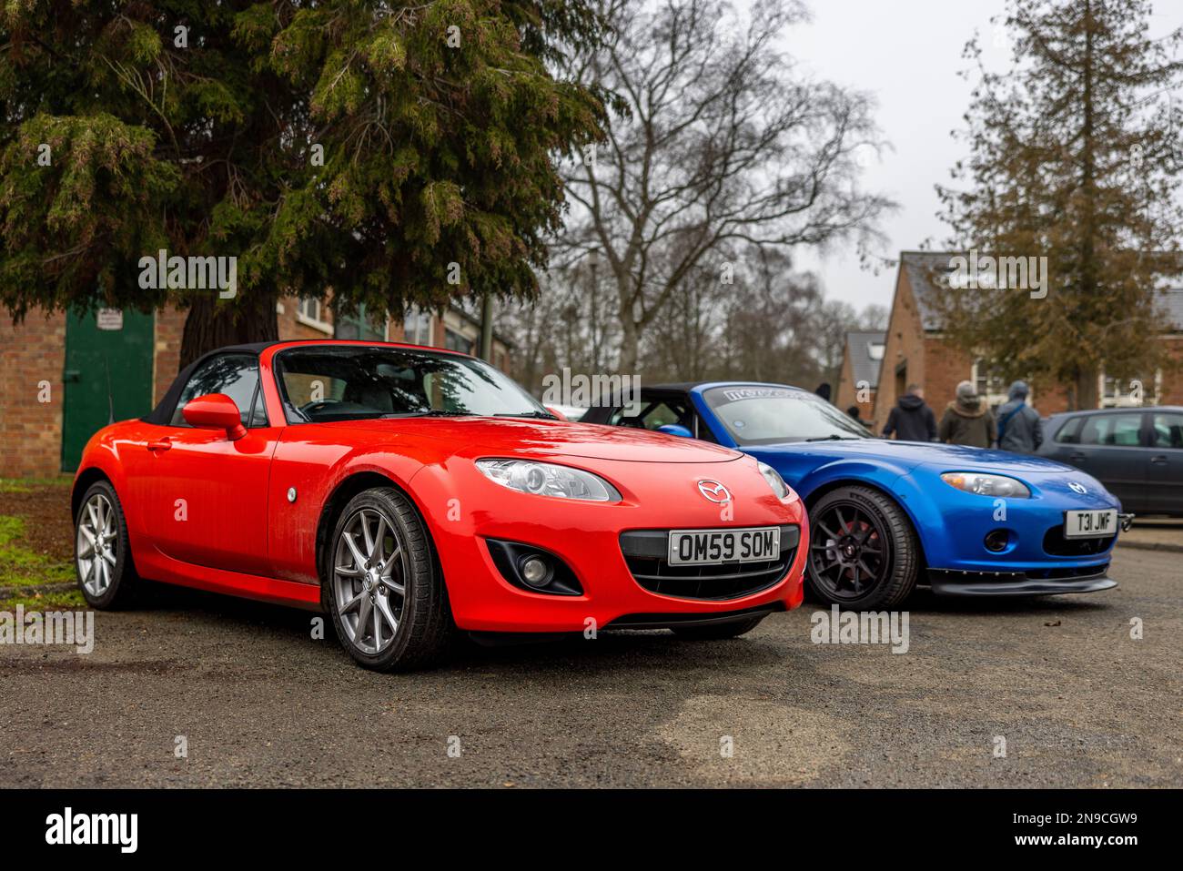 2 Mazda MX-5 sports cars on display at the Japanese Assembly held at Bicester Heritage Centre on the 29th January 2023. Stock Photo