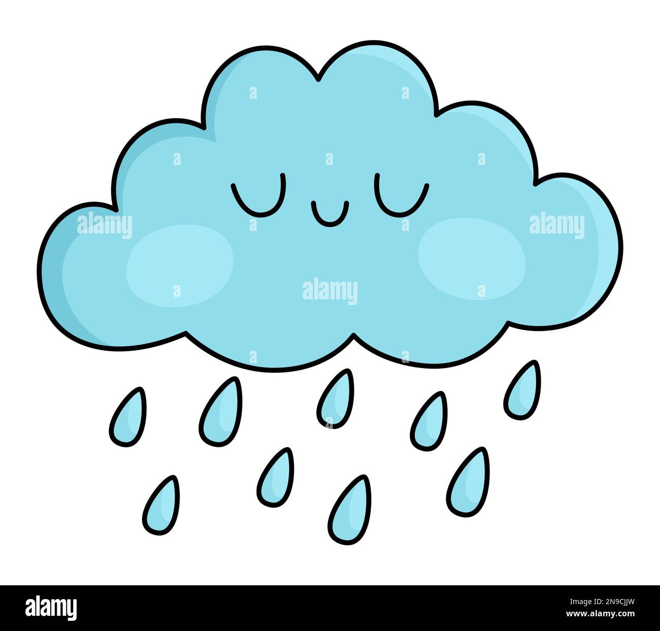 Vector kawaii cloud icon for kids. Cute weather element symbol illustration. Funny smiling cartoon character. Adorable storm clipart with rain drops Stock Vector