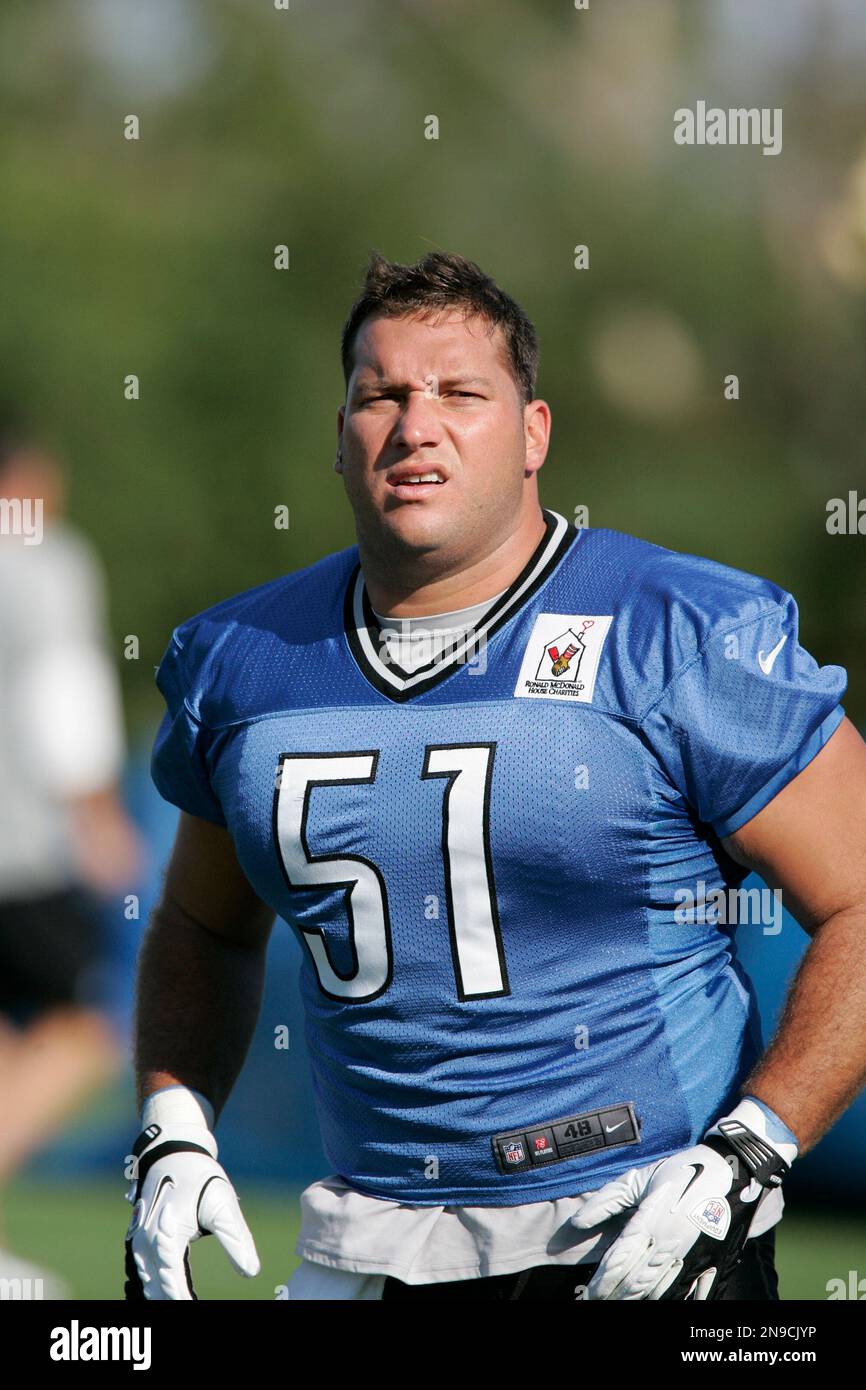 Detroit Lions' Dominic Raiola during NFL football training camp Saturday, July 28, 2012, in