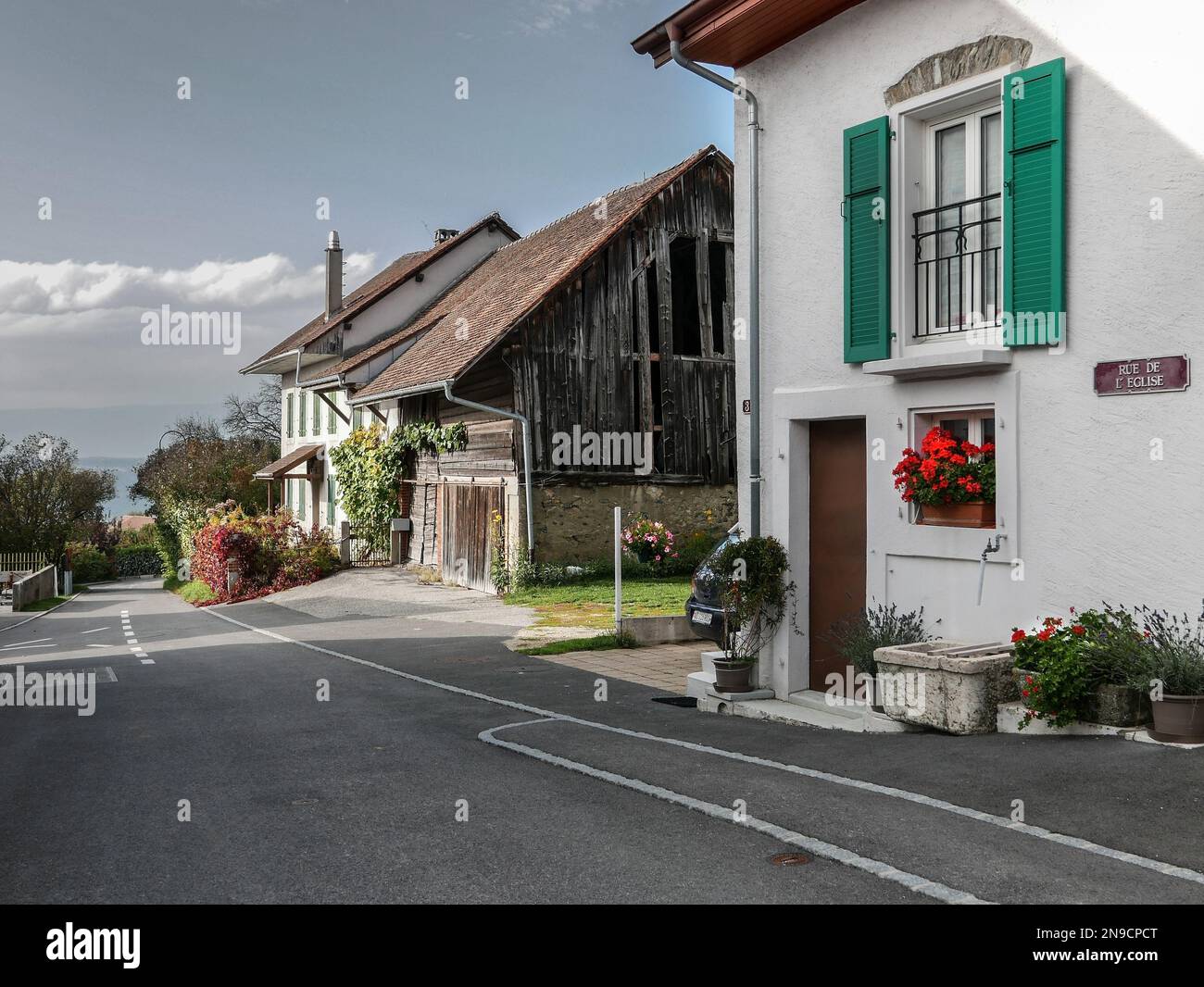 Typical houses in Sullens Switzerland Stock Photo