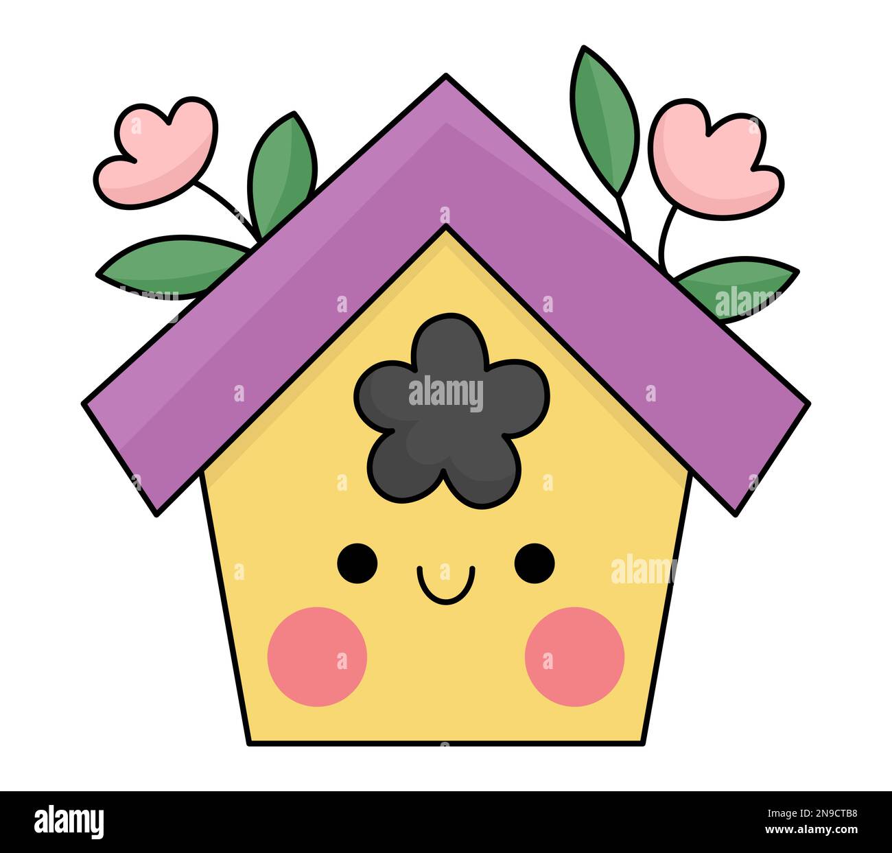 Vector kawaii birdhouse icon for kids. Cute Easter symbol illustration. Funny cartoon character. Adorable spring starling or bird house clipart with p Stock Vector