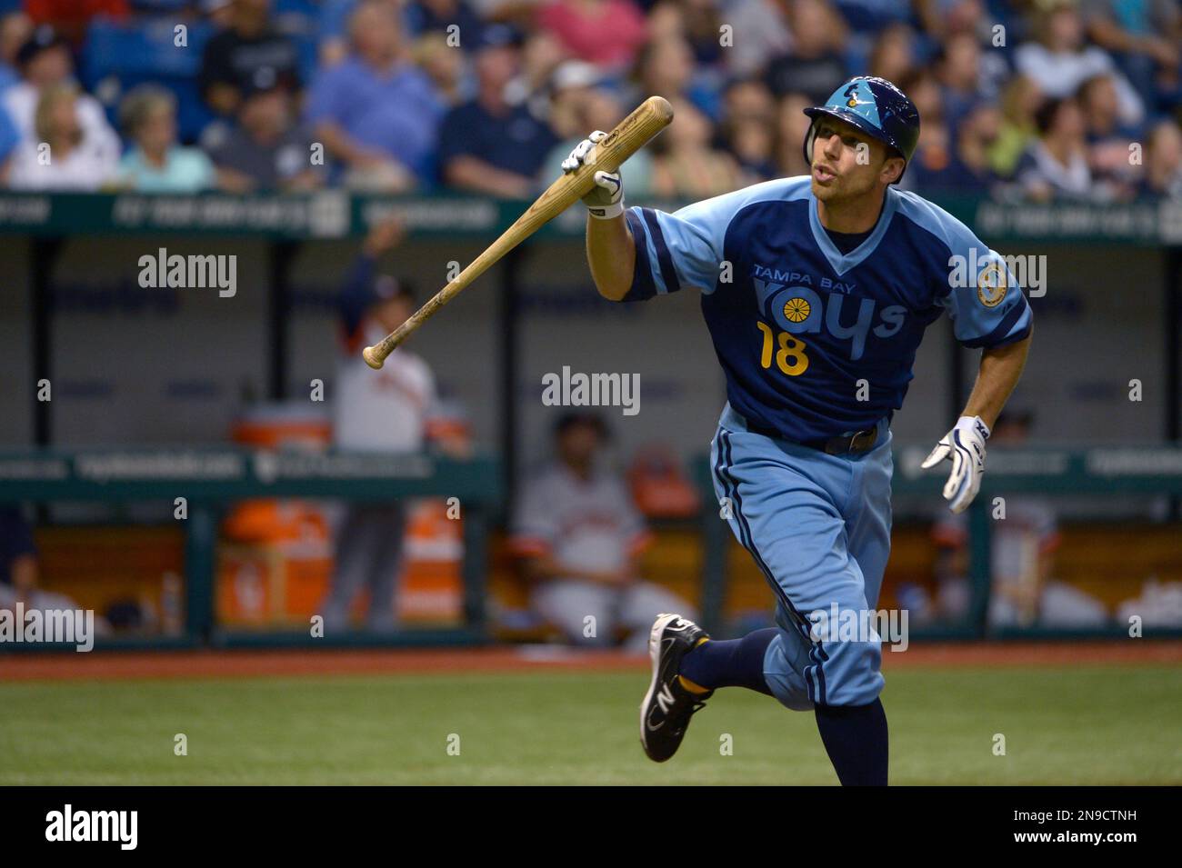 Tampa Bay Rays' Ben Zobrist tosses his bat after flying out during the ...