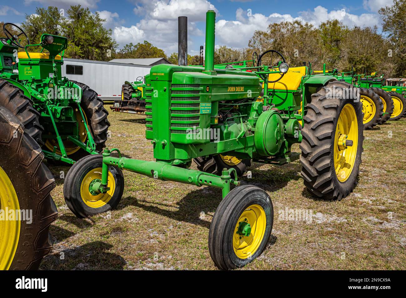 Fort Meade, FL February 22, 2022 High perspective front corner view of a 1952 John Deere