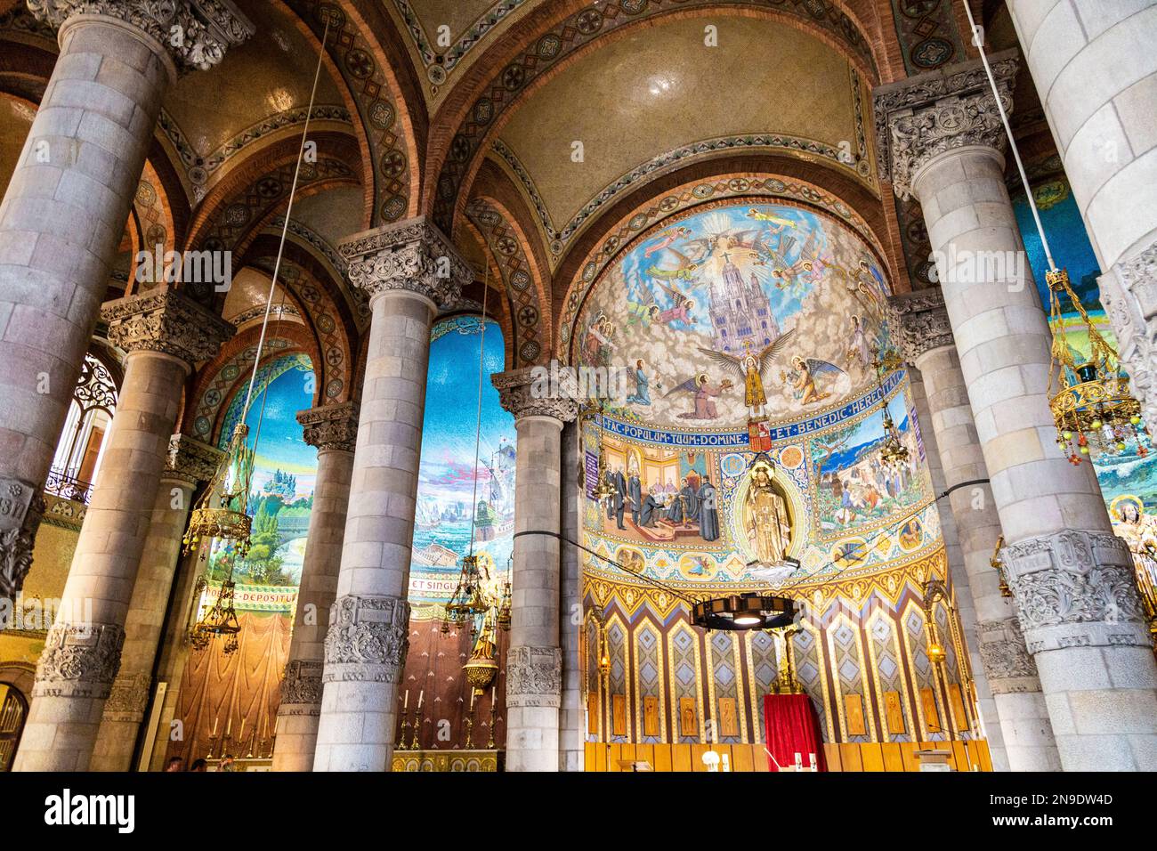 Interior of the crypt at Temple of the Sacred Heart of Jesus church, Barcelona, Spain Stock Photo