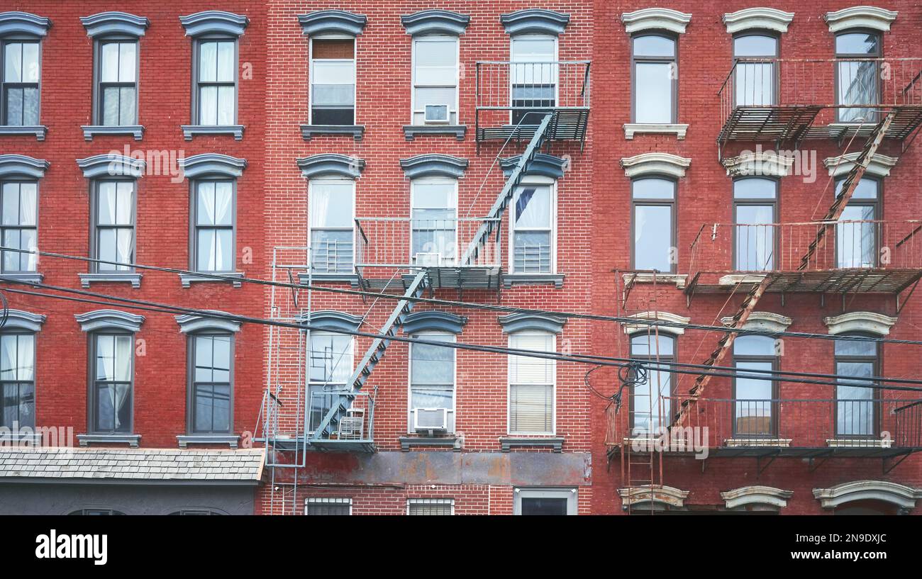 Old red brick buildings with fire escapes, New York City, USA Stock ...